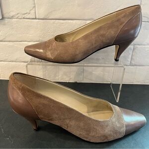 Paloma sz 9 tan taupe leather suede cap toe heels